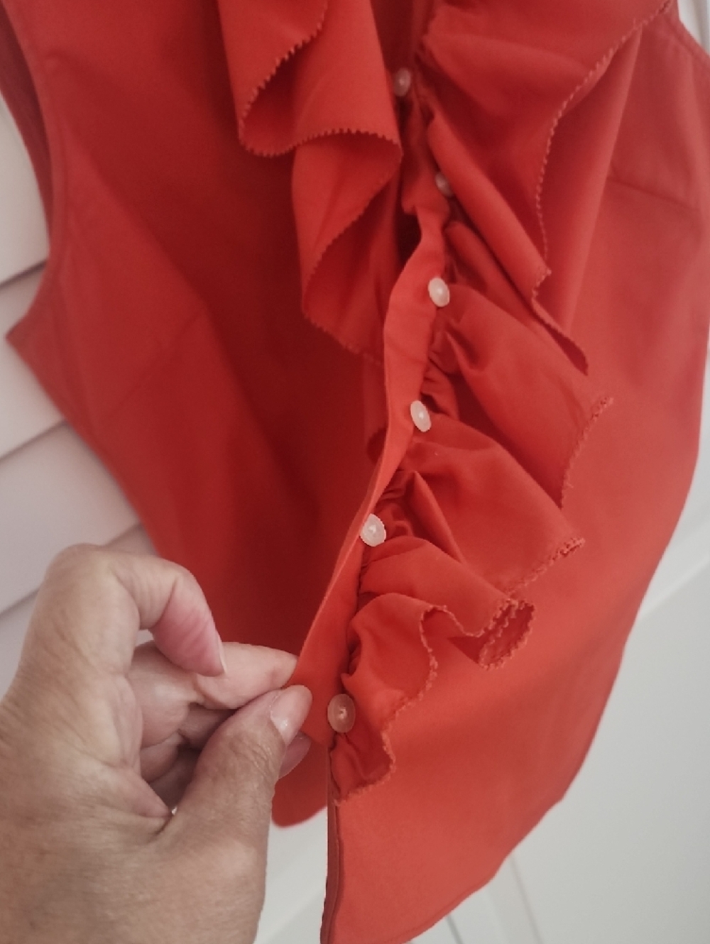 Ralph Lauren Coral Red Sleeveless Ruffle Blouse - Picture 4 of 4